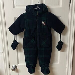 OshKosh B'gosh vintage winter onesie snowsuit size baby 12 month plaid fleece